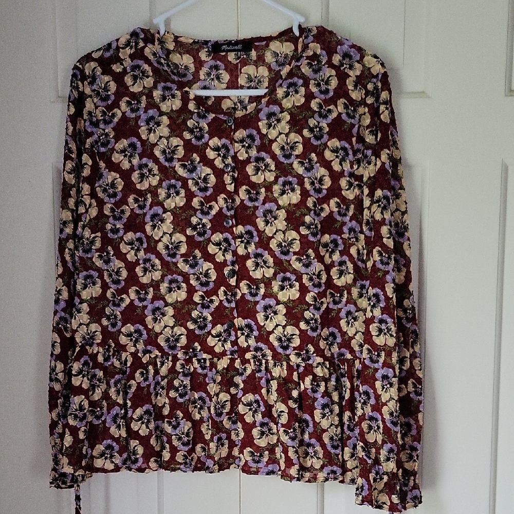 Madewell Womens Long Sleeve Semi Sheer Blouse Pansy Sz Small To Medium